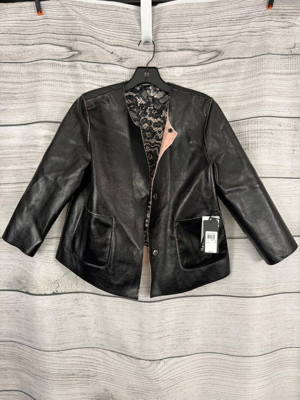 NWT Guess Black Faux Leather Reversible Floral Jacket Size S
